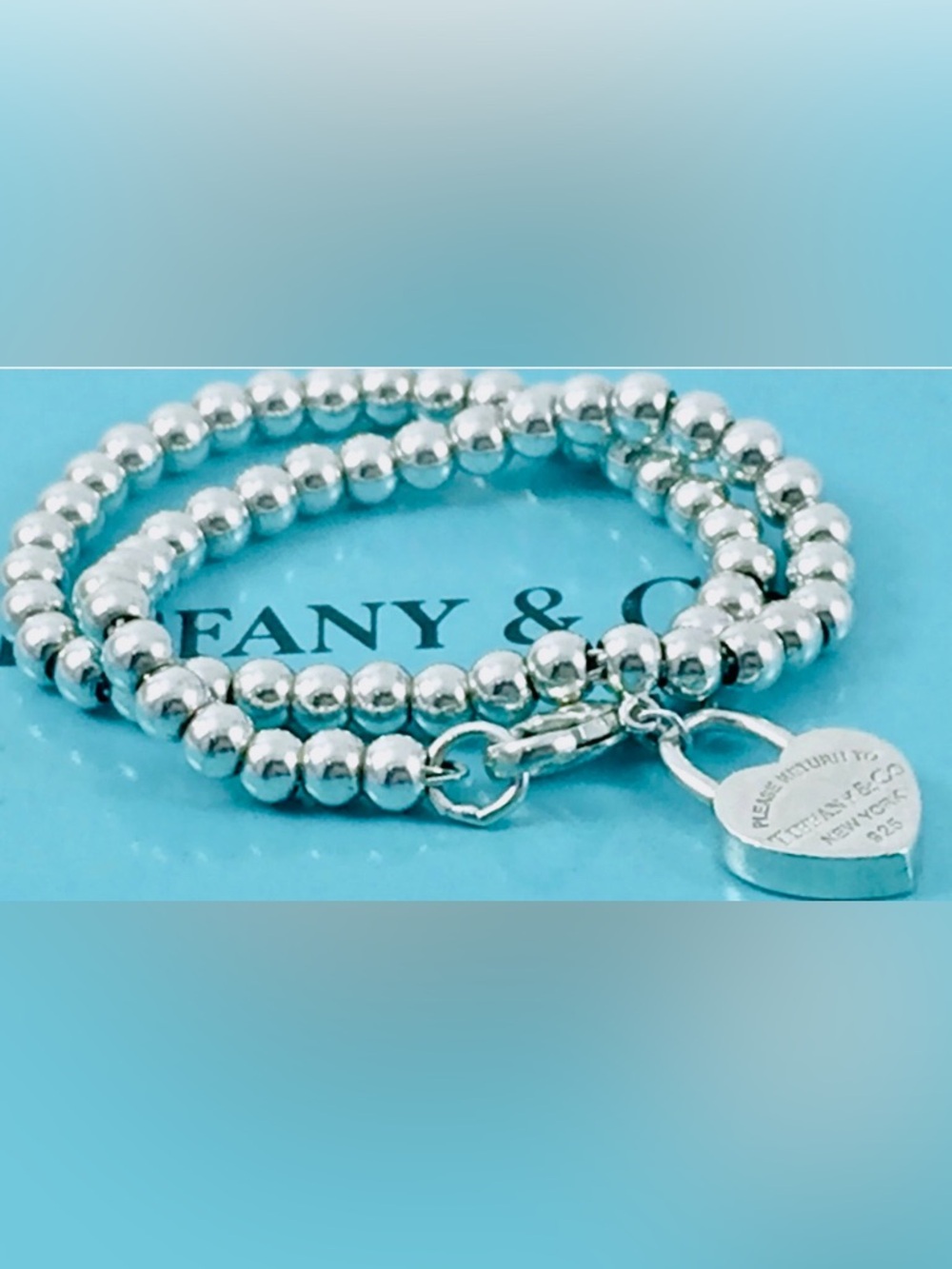 Rare Tiffany & Co Mini Heart Padlock Bead Bracelet Sterling Silver Retired Sz 7” - Picture 4 of 6